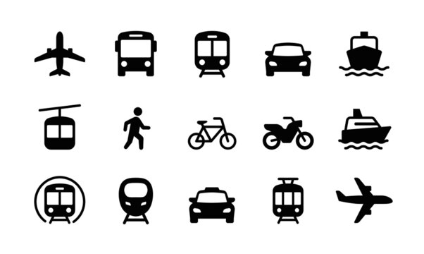 Set of Public Transportation related icons. Minimal flat graphic transport symbol.