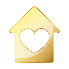 House icon with heart shape. Vector gold building icon. Love concept