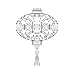 Decorative Chinese lantern with simple patterns on white isolated background. Winter celebration. Suitable for coloring book, card, poster.