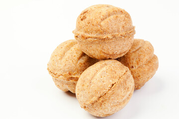 delicious pastry nuts with condensed milk isolated on white