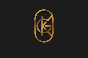 Abstract Initial G and K Logo, Gold Line Monogram style, usable for brand, card and company, logo design template element,vector illustration
