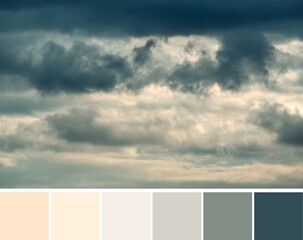 The creamy beige gray colors of beautiful clouds in the sky, variety of shades and tones. Color palette swatches, combination of colors, inspired by nature.