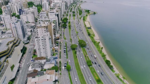 Aerial view of Beira Mar avenue in Florianopolis city center. 4K.