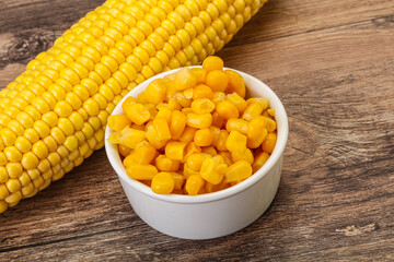 Sweet yellow corn in the bowl