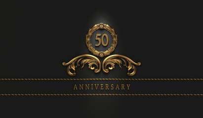 festive golden glossy vintage style 50th anniversary logo emblem on black background
