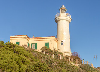 Fototapeta na wymiar Mount Circeo, Italy - a wonderful peak which is famous among trekkers and hikers, Mount Circeo is a promontory located few chilometers South of Rome. Here in the picture the local lighthouse