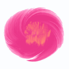  Illustration Flower brush strokes pink with yellow center, isolated on white background.