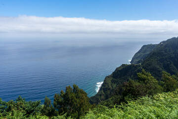 Lush mountain Viewpoint onto the atlantic ocean, Madeira Island