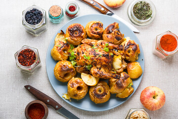 Fried partridge with apples