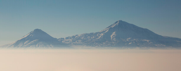 View over the two peaks of the Mount Ararat from Armenia