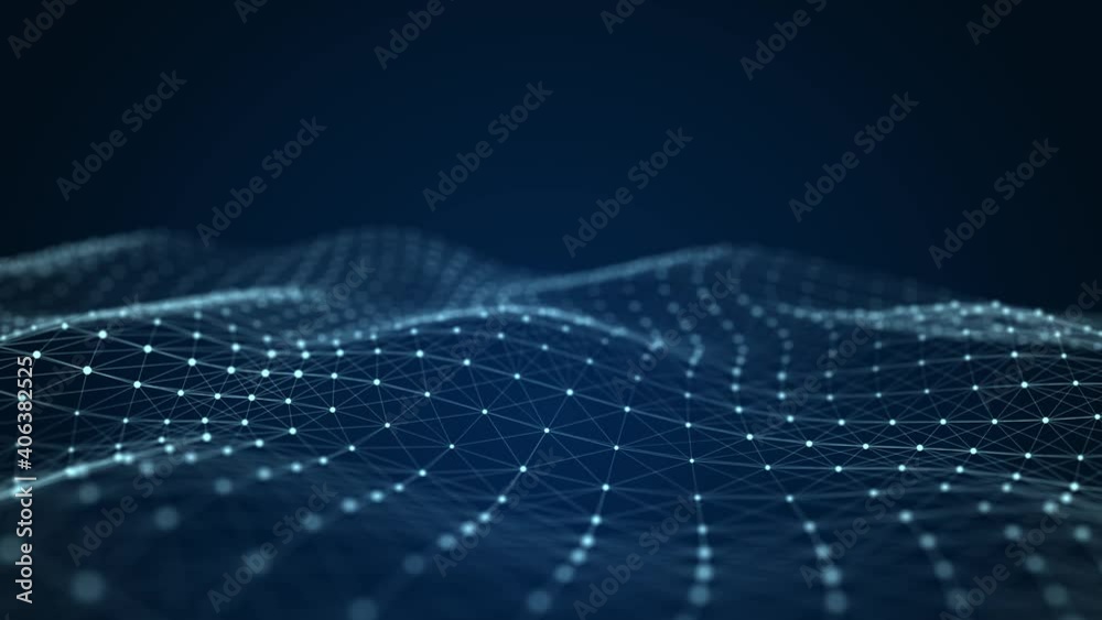 Aufkleber Futuristic abstract mesh. Wave with the connection of dots and lines. 3D rendering. Seamless loop.