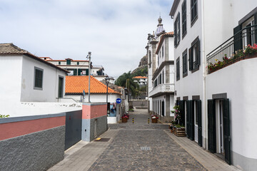 Empty alley in old town on Madeira Island