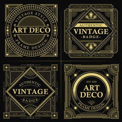 Vintage gold art deco badge Premium Vector - obrazy, fototapety, plakaty