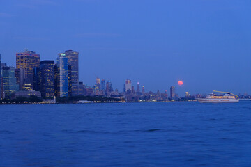 New York City's Skyline with full moon
