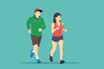 Man and woman jogging. Vector illustration.