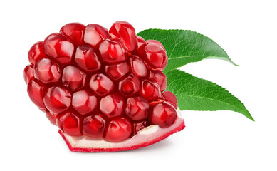 Pomegranate piece isolated on white background with clipping path and full depth of field.