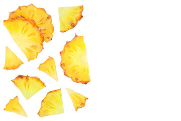 Naklejka premium pineapple slices isolated on white background . Top view with copy space for your text. Flat lay