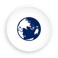 Icon of hemisphere of globe with continents and continents. Button for mobile application or web in neomorphism style. Vector