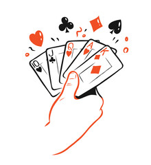 Poker cards in hand. Casino symbol vector