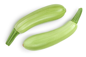 zucchini or marrow isolated on white background with clipping path and full depth of field. Top view. Flat lay