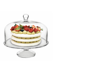 Pavlova pistachio cake with fruits in on a white background
