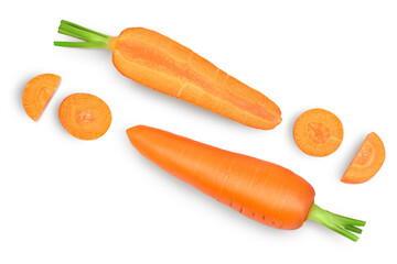 Carrot isolated on white background with clipping path and full depth of field. Top view. Flat lay
