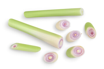 Fresh Lemongrass isolated on white background with clipping path. Top view. Flat lay