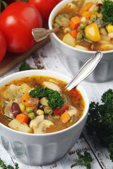 Bowls with Italian soup minestrone