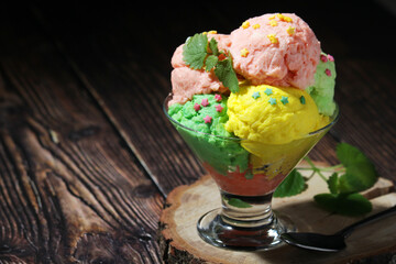 Ice cream scoops in an ice cream bowl
