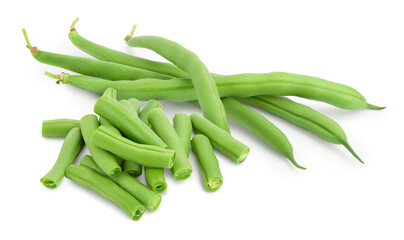 Green beans isolated on a white background with clipping path and full depth of field,