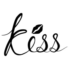 Kiss message hand drawn vector lettering  Isolated on white background.