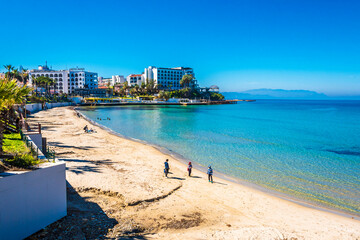 Obraz premium Walking on the Kadinlar Beach in Kusadasi Town of Turkey.