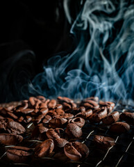 roasted coffee beans on fire