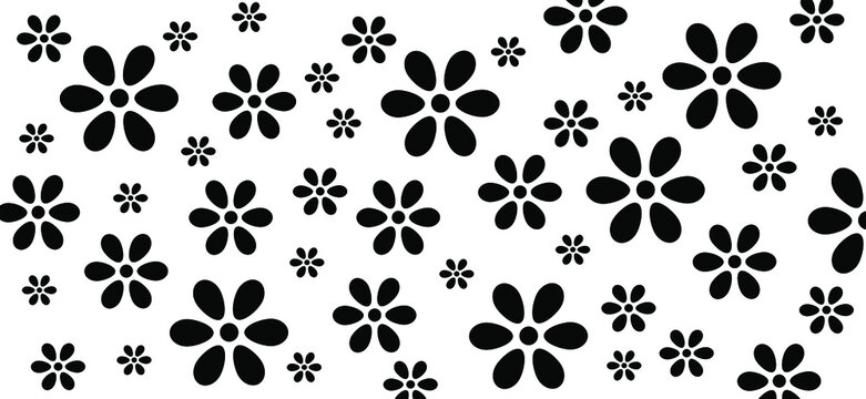 Seamless blossom floral pattern of white flower heads on light blue background. Flat bloom vector sign. Daisy icon or logo. Spring time.