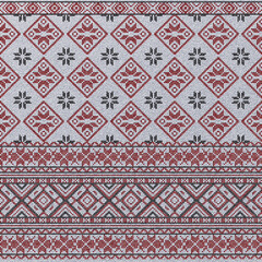 Embroidered good cross-stitch pattern for embroidery. Ukrainian ethnic ornament. ethnic handmade embroidery in pink color. 3D-rendering