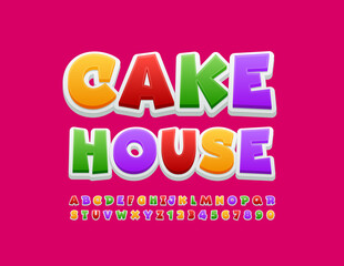 Vector bright logo Cake House. Creative colorful Font. Funny Kids Alphabet Letters and Numbers set