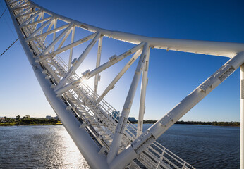 Structural detail of the Matagarup pedestrian bridge over the Swan River in Perth, Western Australia