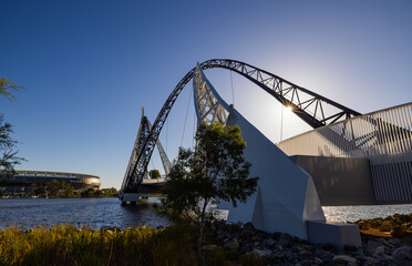 Elegant Matagarup pedestrian bridge over the Swan River in Perth, Western Australia