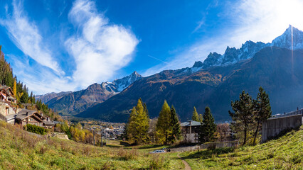 Fototapeta na wymiar Mountain peaks and landscape in European alps