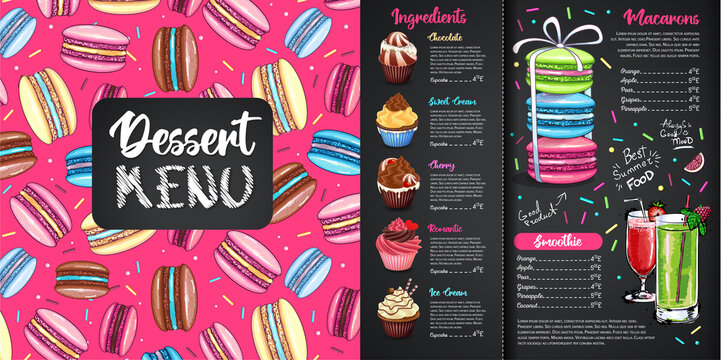 Chalk drawing dessert menu design with sweet french macaroons
