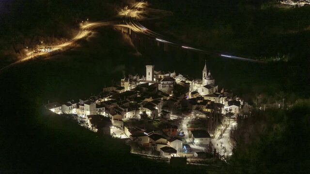 Night timelapse of the ancient village of Cocullo. Abruzzo, Italy, Europe