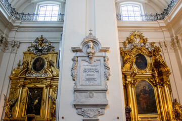 Pillar containing Frederic Chopin's heart inside the Holy Cross Church in Warsaw, Poland, Eastern...
