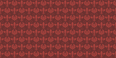 Decorative background pattern with floral ornaments. Burgundy shades. Seamless wallpaper texture. Vector illustration