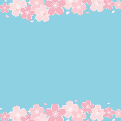 Fototapeta na wymiar 桜と青空イメージのフレーム背景　正方形　スクエア　