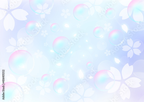 桜吹雪とシャボン玉 春のイメージイラスト 背景素材 青紫色 水色 Wall Mural Yx2k