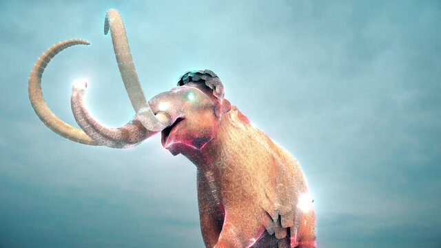 mammoth or Mammuthus primigenius hologram scanning 4k. High quality 4k footage