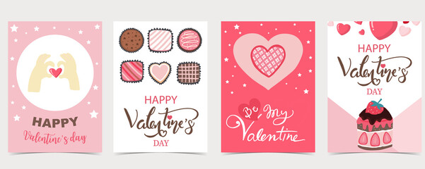 Collection of valentine’s day background set with chocolate,cake.Editable vector illustration for website, invitation,postcard and sticker.Wording include be my valentine