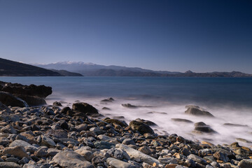 Long exposure of the rocks and sea on a winter day, in Corsica