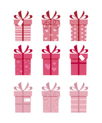 Valentine's Day  gift boxes set. Cute gift box vector illustrations
