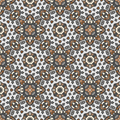 Creative trendy color abstract geometric mandala pattern in white gray blue browb, vector seamless, can be used for printing onto fabric, interior, design, textile, carpet, rug.